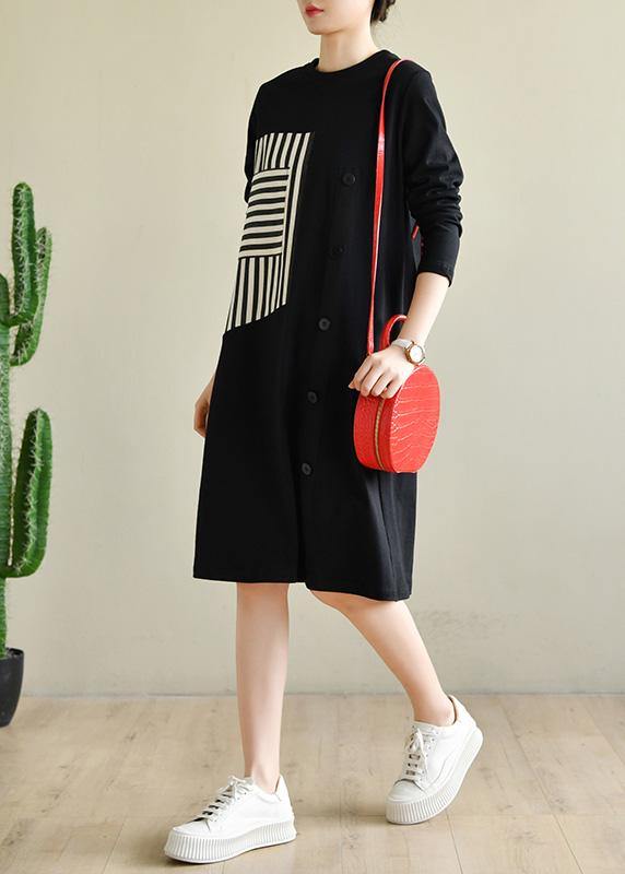 Diy Black O Neck Collar Cotton Pockets Spring Maxi Dresses