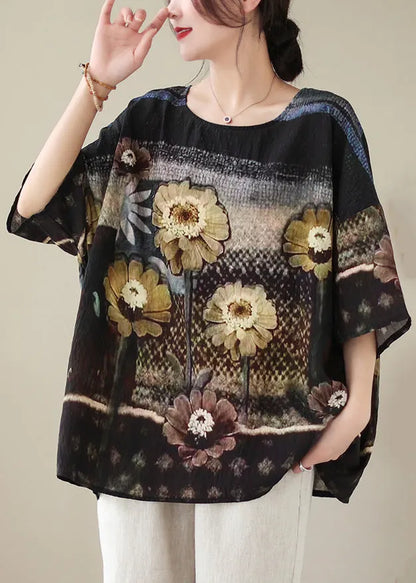 Colorblock O Neck Print Cotton T Shirt Half Sleeve