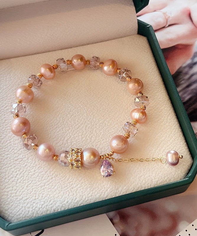 Rose Gold Alloy Pearl Crystal Beading Tassel Charm Bracelet