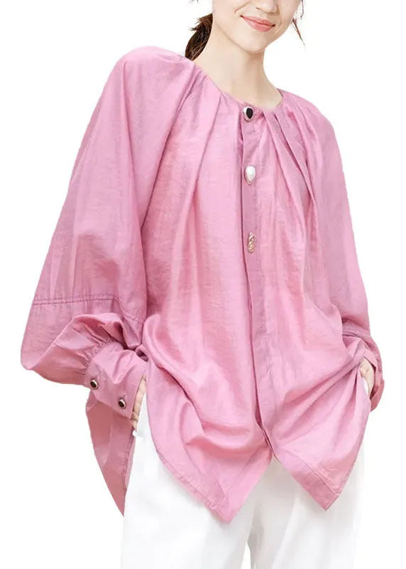 Pink O-neck Oversized Blouses Spring