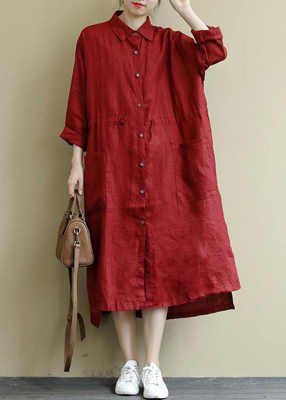 Black Bamboo Linen Shirt Dress Oversize Spring Maxi Dresses