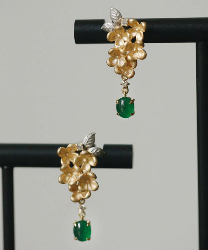 Green Stcopper Zircon Jade Tasselud Earrings