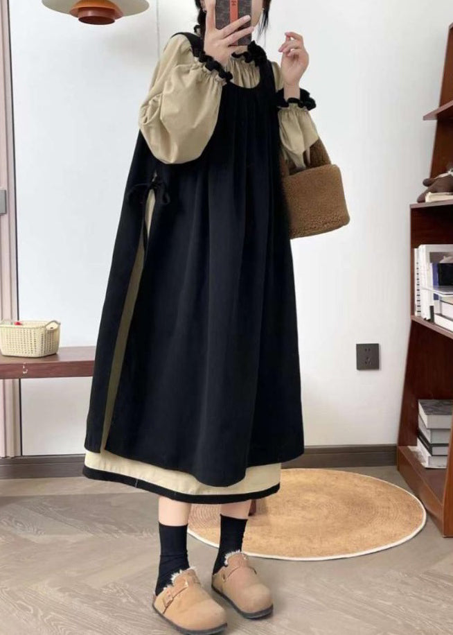 Black Ruffled Waistcoat Dress and Dress Cotton Two Pieces Set Spring