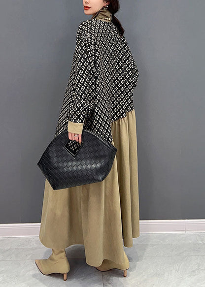Colorblock Peter Pan Collar Patchwork Wrinkled Print Cotton Dresses Spring