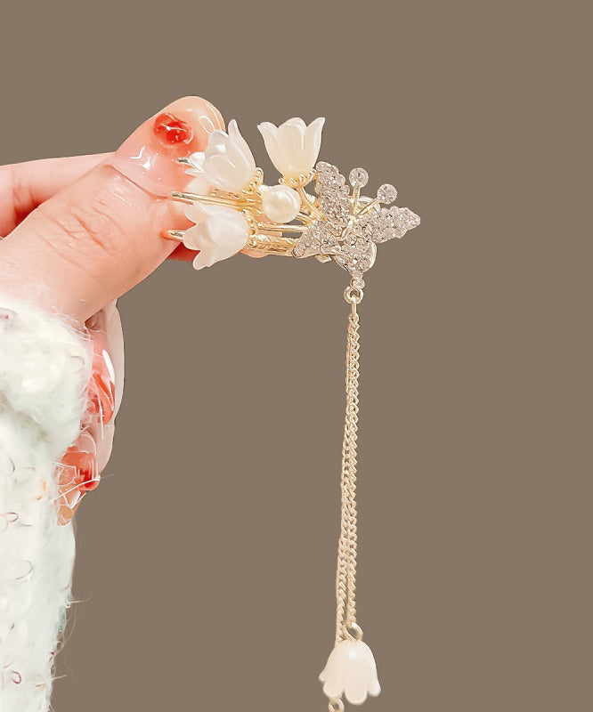 Gold Copper Alloy Zircon Ringflower Tassel Hairpin