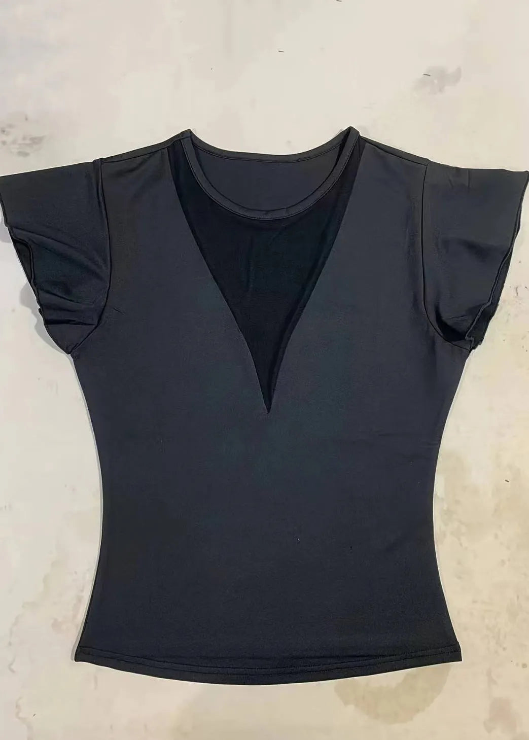 Silm Fit Black V Neck Spandex Tank Tops Butterfly Sleeve