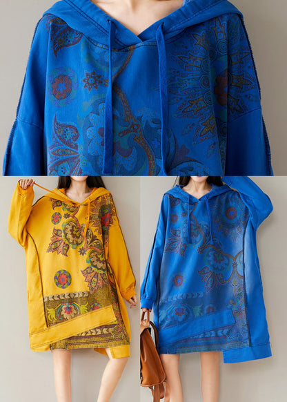 Yellow Drawstring Hooded Sweatshirts Dresses Spring