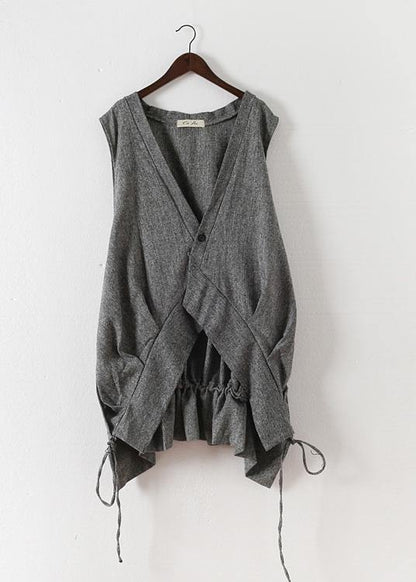 Summer Grey Asymmetrical Cotton Sleeveless Cardigans