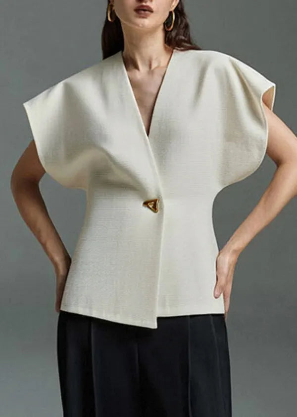 White V Neck Button Top Summer