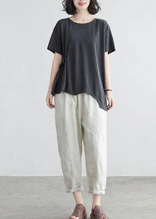 White Ruffled Asymmetrical Design Cotton Summer Tops