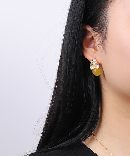 Yellow Sterling Silver Overgild Beeswax Stud Earrings