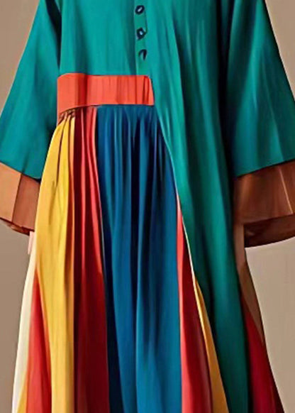 Green Asymmetrical Patchwork Cotton Maxi Dress Summer