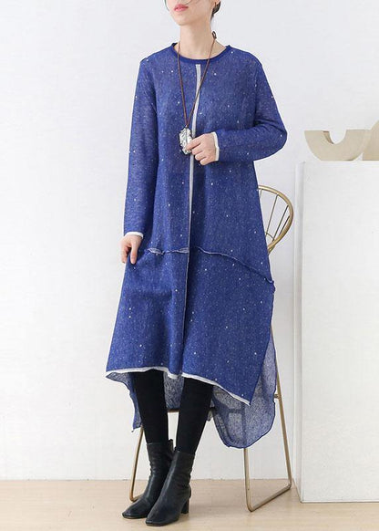 Grey White Low High Side Open Fall Knitted Dress