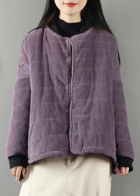 Purple Pockets Patchwork Fine Cotton Filled Coats Winter