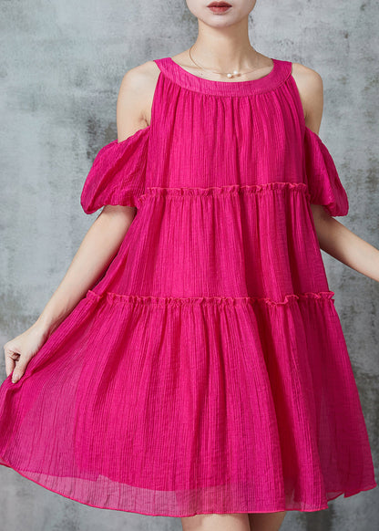 Rose Cold Shoulder Ruffled Mid Dress Summer