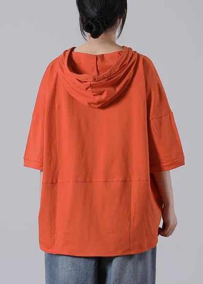 Orange Print Cotton Sweatshirts Top