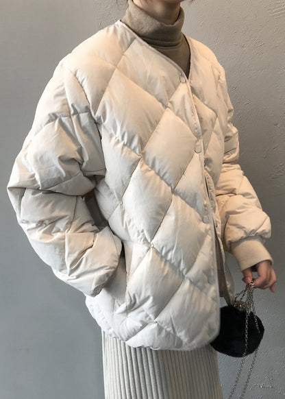 Beige Pockets Button Fine Cotton Filled Coats Winter