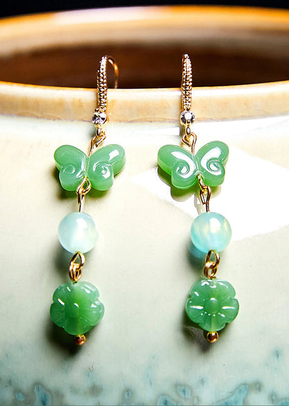 Butterfly Jade Zircon Drop Earrings