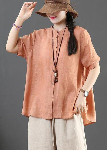 Modern Orange Stand Button Summer Shirt Top