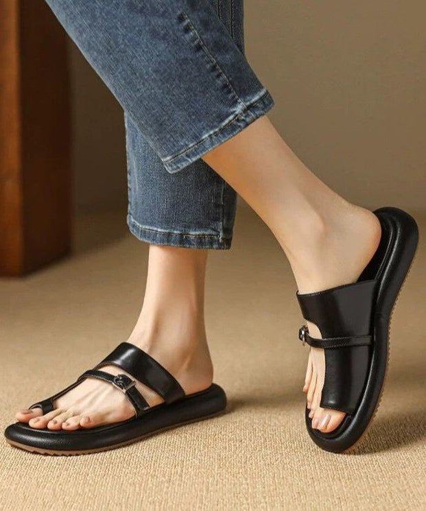 Splicing Hollow Out Black Flip Flops Slide Sandals