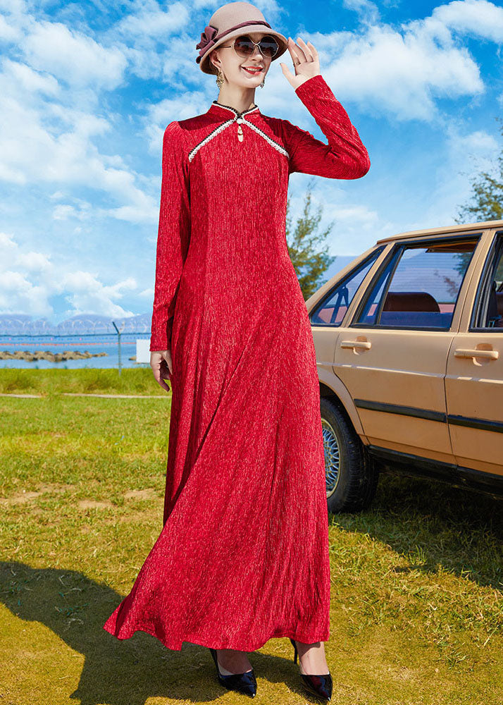 Red Mandarin Collar Exra Large Hem Holiday Dress Spring