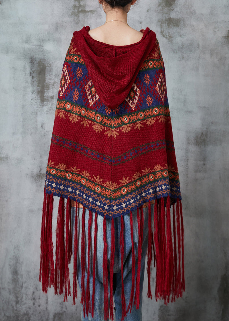 Mulberry Tasseled Print Knit Hooded Coat Spring