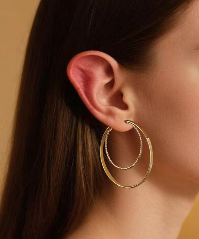 Oversize Gold Stainless Steel Overgild Double-loop Hoop Earrings