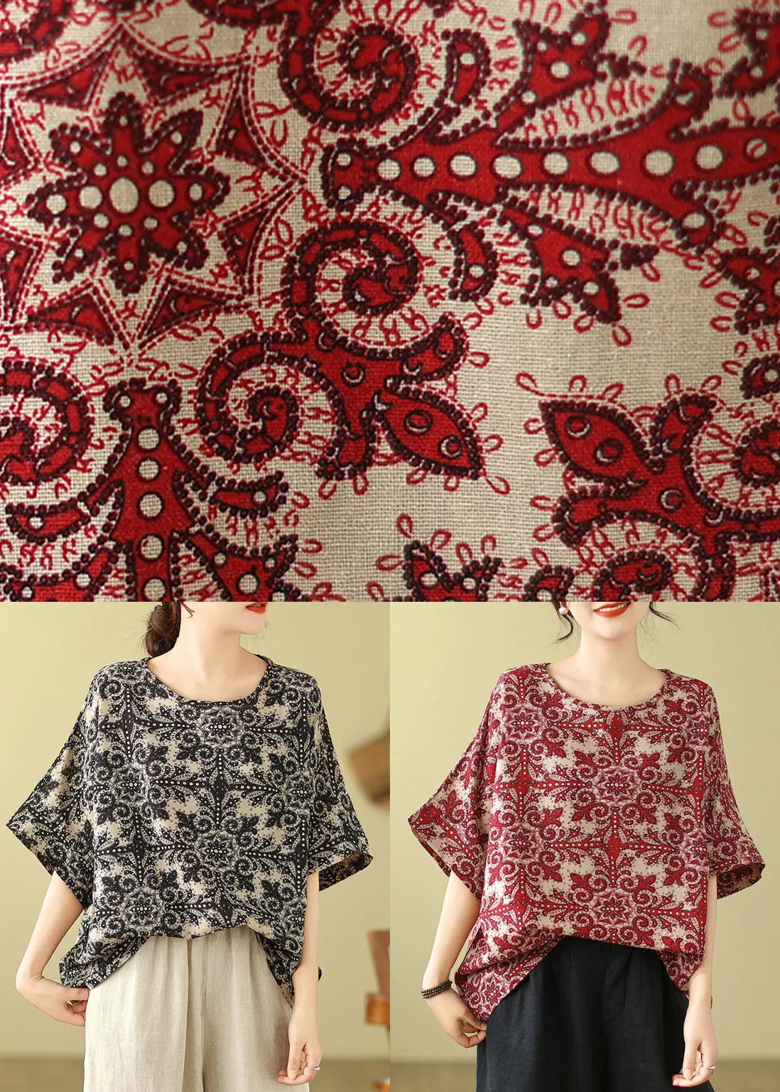 Red O-neck Loose Top Short Sleeve