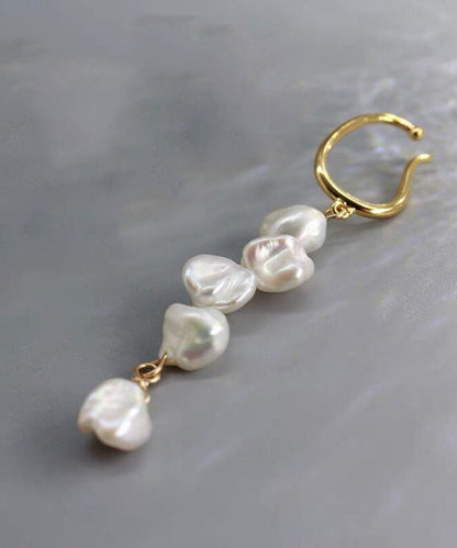 White Alloy Asymmetric Pearl Drop Earrings