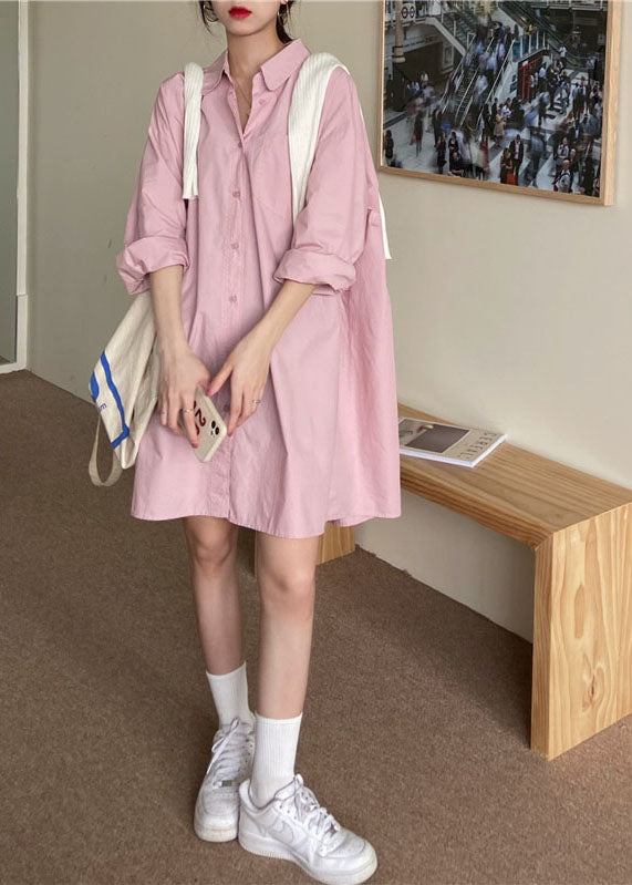 Classy Pink Peter Pan Collar Cotton Shirts Top Spring