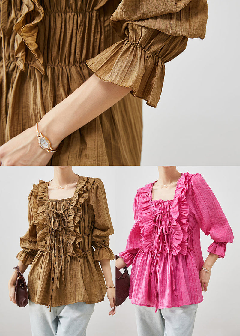 Rose Square Collar Ruffled Cotton Shirt Tops Fall