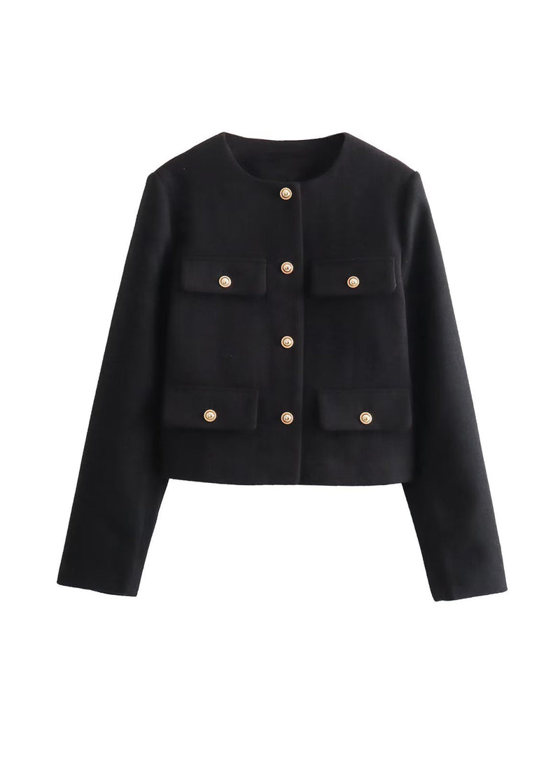 European and American Style Green O Neck Button Short Coat Spring
