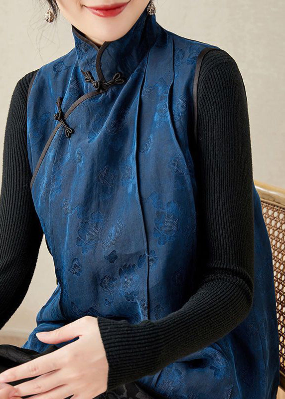 Organic Stand Collar Embroideried Button Silk Waistcoat Spring
