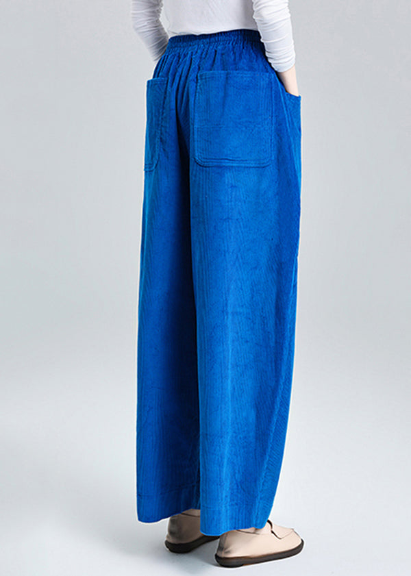 Blue Oversized Pockets Corduroy Harem Pants Spring