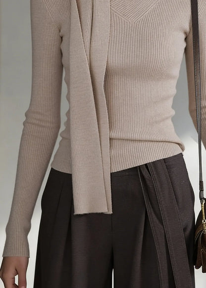 Light Camel Cozy Knit Sweater Bow