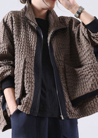 Caramel Zip Up Low High Design Corduroy Coat Spring
