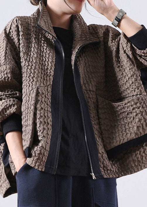 Caramel Zip Up Low High Design Corduroy Coat Spring