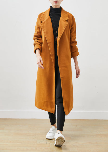 Orange Oversized Tie Waist Woolen Coat Spring