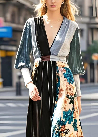 Diy Print Patchwork Exra Large Hem Silk Velour Holiday Dress Spring