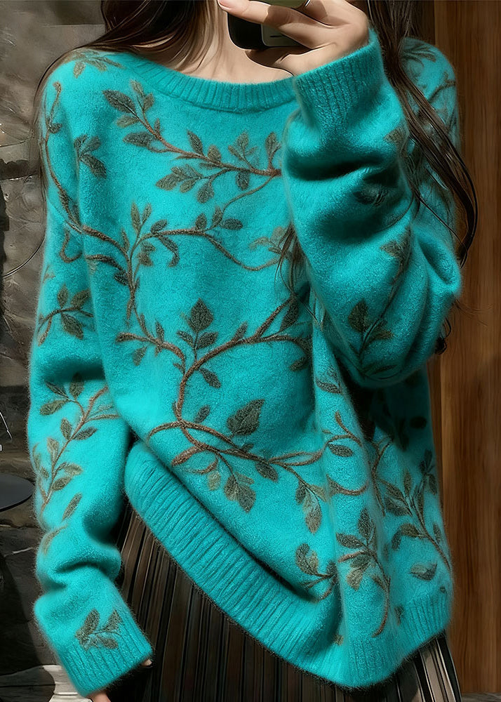 Unique Blue O Neck Thick Knit Sweaters Winter