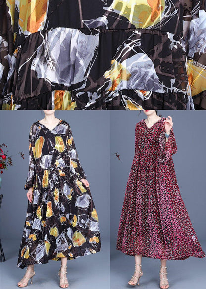 Yellow Print Hooded Cinched Mid Dress Summer Silk