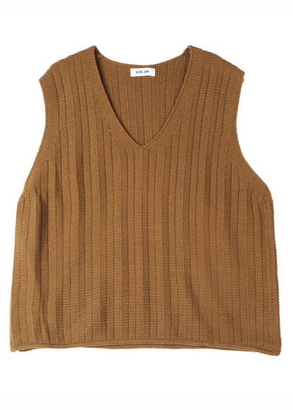 Loose Coffee V Neck Cozy Knit Waistcoat Fall
