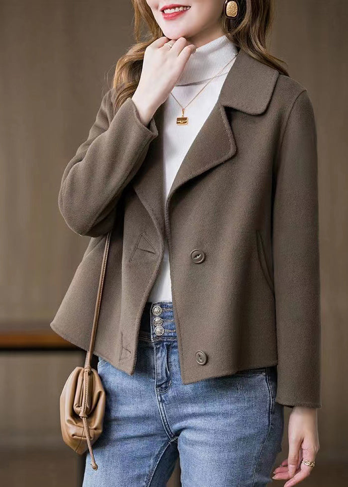 Art Brown Button Woolen Coat Fall