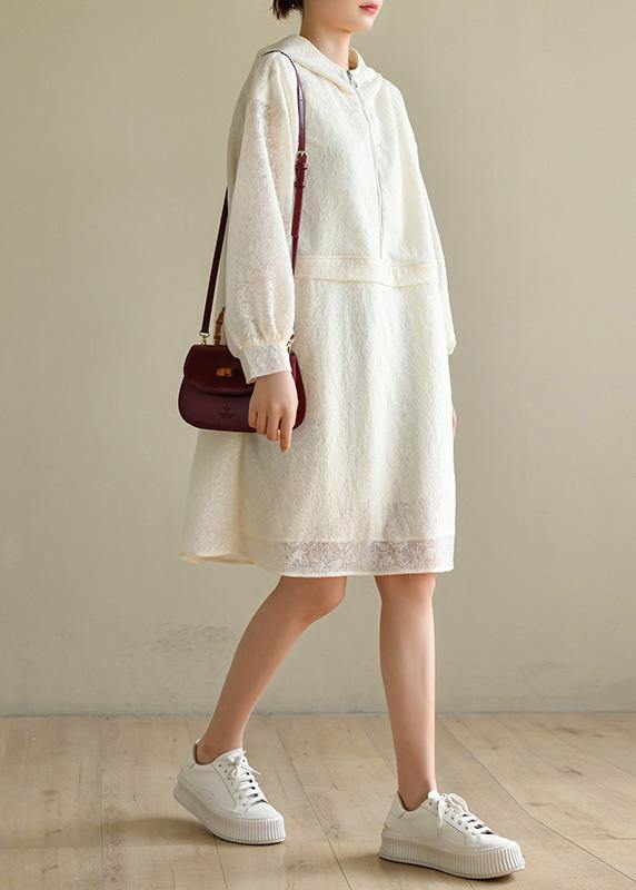 Beige Zippered Chiffon Summer Work Dress
