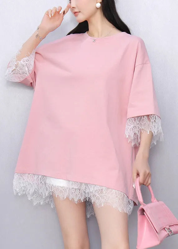Pink Lace Patchwork Top Summer