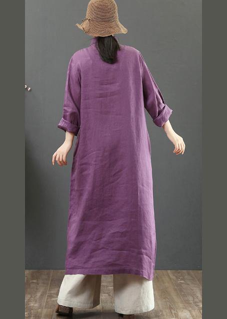 100% Lapel Spring Quilting Clothes Sleeve Purple Robe Dress
