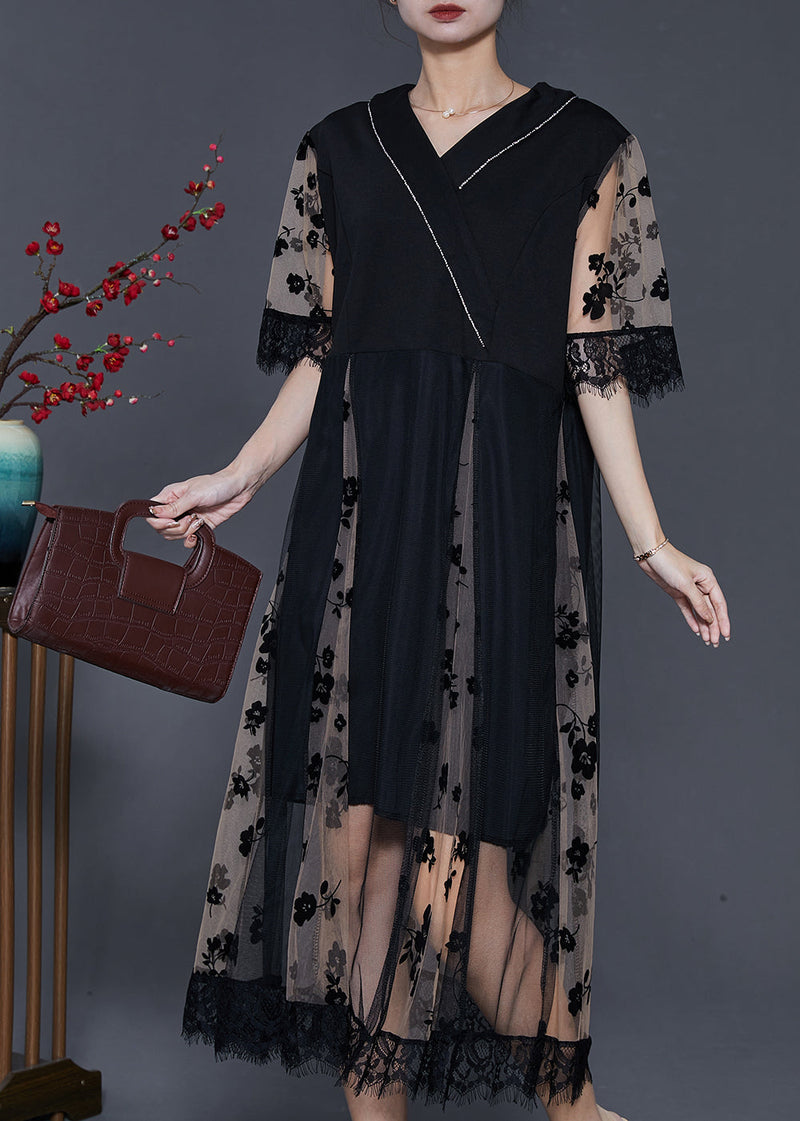 Black Print Patchwork Tulle Dresses Summer
