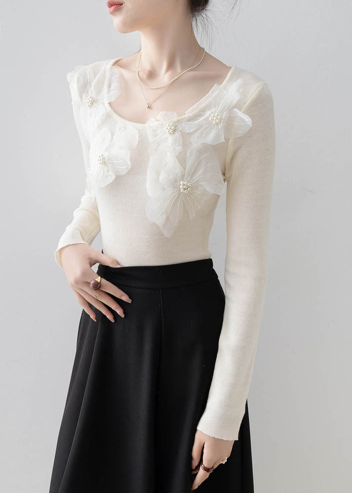 Apricot O Neck Nail Bead Knit Top Spring