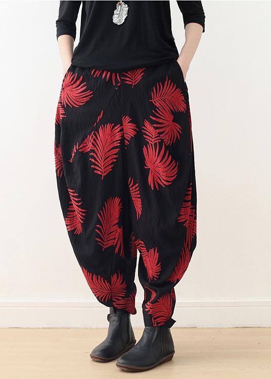 Diy Red Print Harem Cotton Pants