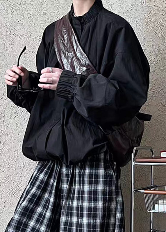 Black Zippered Patchwork Jacket Spring